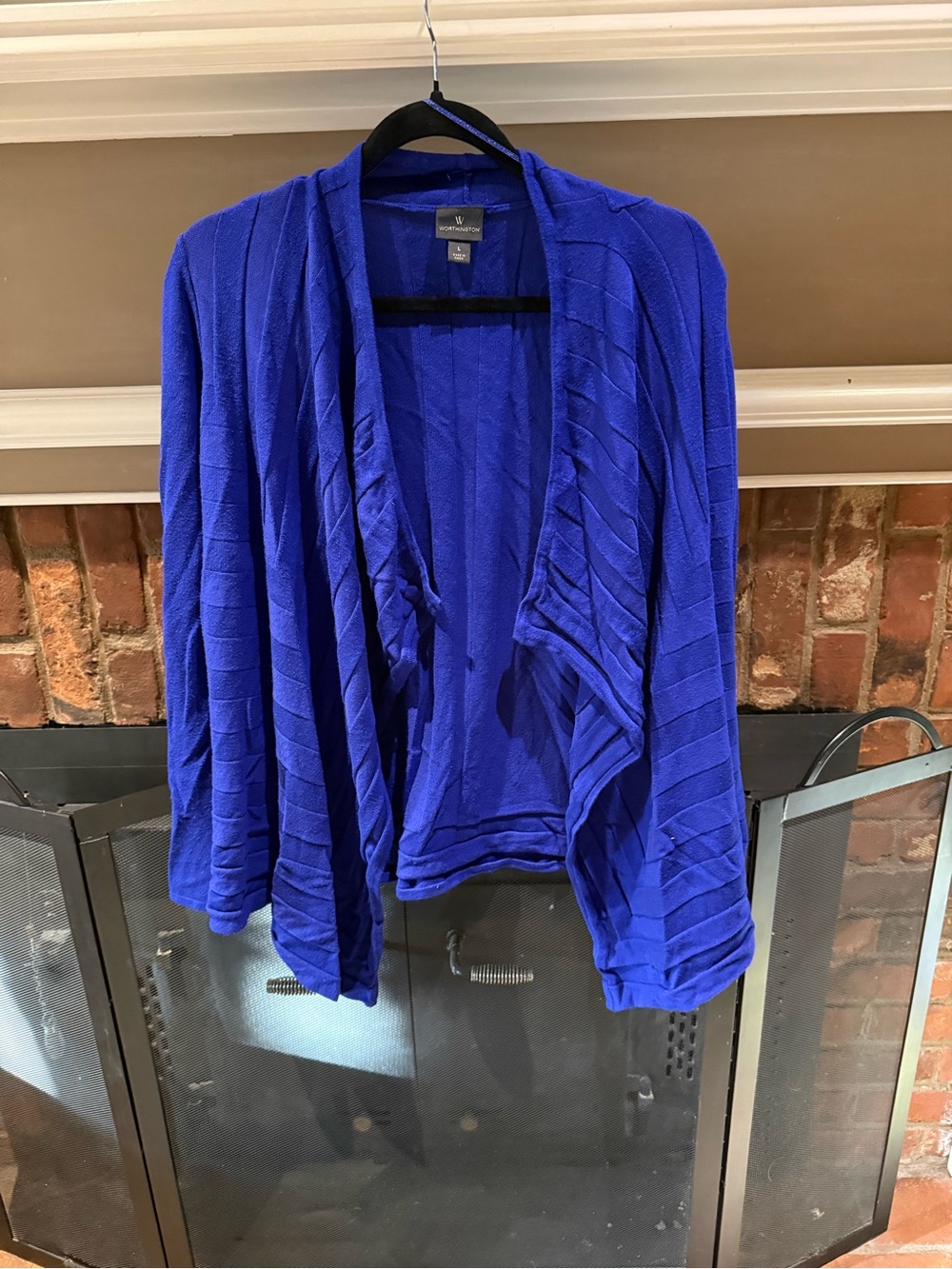 Worthington Royal Blue Open Front Cascading Cardigan Sweater Size L